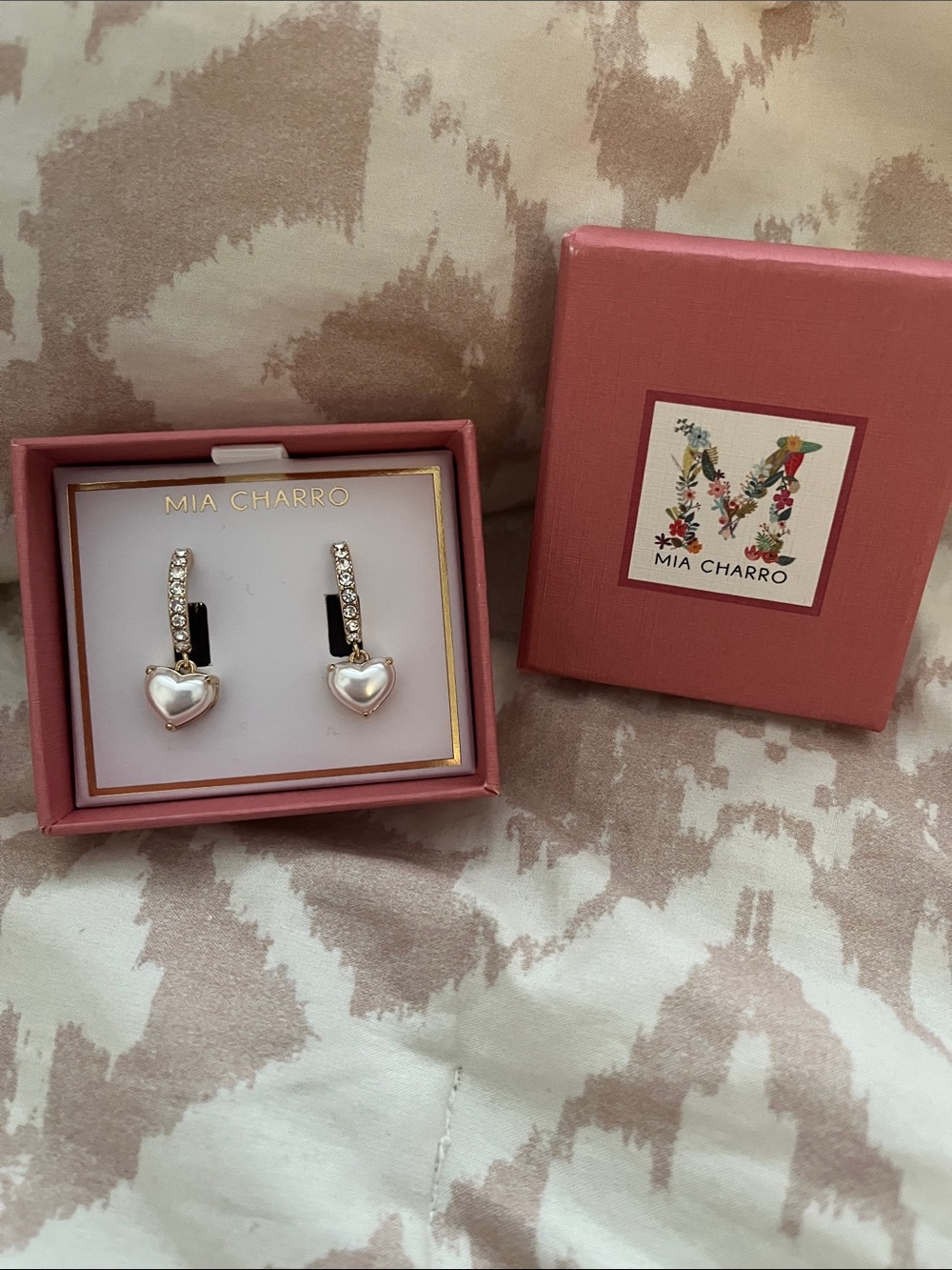 Mia Charro Pink Pearl Heart Drop Earrings